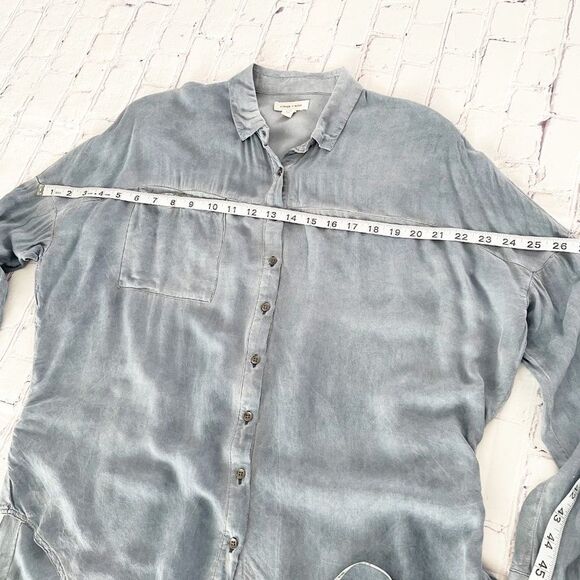silence + noise Acid Wash Blue Long Dolman Sleeve Button Front Slouchy Top XS - Picture 4 of 10